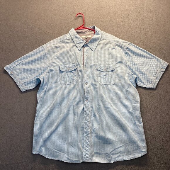 PD&C Shirt Mens Size 3X Classic Fit White Blue Print Short Sleeve,Pockets - Picture 1 of 12